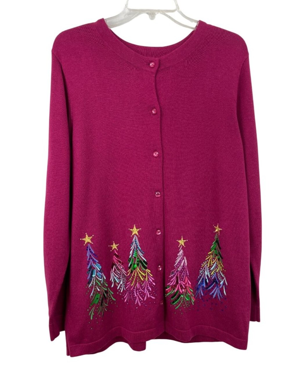 Quacker Factory Womens Pink Christmas Cardigan Size L Sequin Embellished